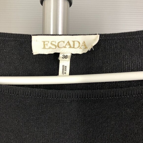ESCADA Wool Cashmere Silk Black Scoop Neck Sweater w Beaded Cuffs EU 36 US 6 (S) - Picture 6 of 9